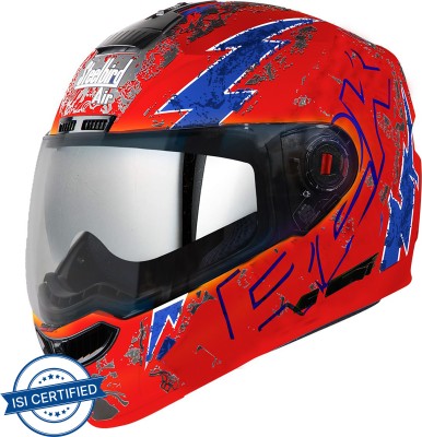 Steelbird Air R2K Live Double Visor Full Face Graphics Helmet, Inner Silver Sun Shield Motorbike Helmet(Glossy Fluo Red Blue)