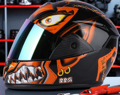 deletion Bali with Rainbow Visor ABS Material Unisex (NN-1) Motorbike Helmet(Orange)
