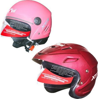 YOURCITYSELLER Combo Strong and Durable Stylish Matt Finish Full Face Scooty Motorbike Helmet(Pink, Red)