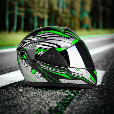 Agx D2 Rado with Anti UV Rainbow Visor ABS Material Unisex Motorbike Helmet(Green)