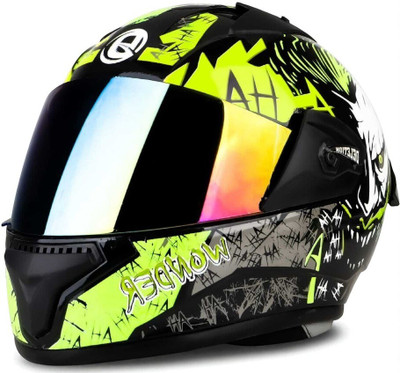 deletion Wonder Joker with Rainbow Visor ABS Material (PP-1) Motorbike Helmet(Green)