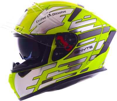 IGNYTE IGN-4 Chrome ISI/DOT Certified Full Face Graphic Helmet with Inner Sun Shield Motorbike Helmet(Glossy Neon Silver with Anti Fog Clear Visor)