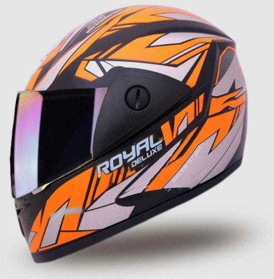 Racing-1 Kaiser Royal Deluxe with Rainbow Visor ABS Material Unisex Motorbike Helmet(Orange)