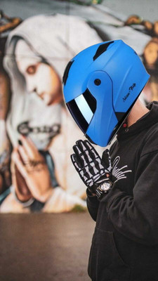 FOROLY Flip up ABS Material Aero- dynamic with Rainbow visor Motorbike Helmet(Blue)