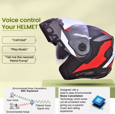 HEADFOX N2 Air 7 Smart Bluetooth Calls | Voice Asst. | GPS | Waterproof | Music Road DV Motorbike Helmet(Red, Black)