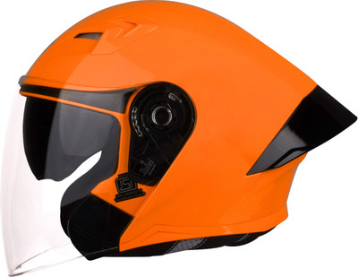 Steelbird SBA-16 7Wings ISI Certified Open Face Helmet for Men with Inner Smoke Sun Shield Motorbike Helmet(Glossy Fluo Orange with Clear Visor)