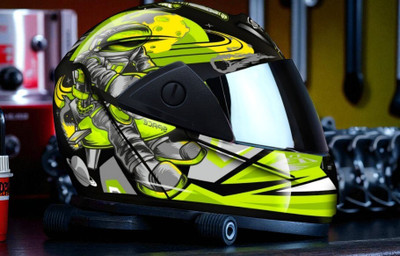 TRINOS RADO SPACE with Anti UV Rainbow Visor ABS Material Unisex (OO-1) Motorbike Helmet(Neon)