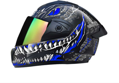 Agx Wonder Smk with Rainbow Visor ABS Material Unisex Motorbike Helmet(Blue)