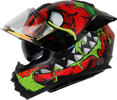 IGNYTE IGN-8 Pumpkin ISI/DOT Certified Full Face Graphic Helmet with Inner Sun Shield Motorbike Helmet(Glossy Black Red with Smoke Spoiler)