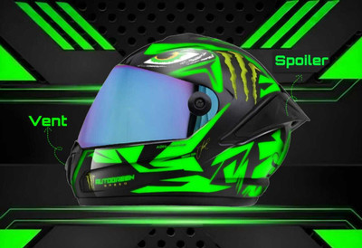 Agx Speed Monster with Rainbow Visor ABS Material Motorbike Helmet(Green)