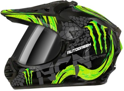 FOROLY Auto Green X-7 Monster ABS Material with Rainbow visor Motorbike Helmet(Neon)