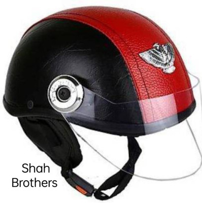 SHAH BROTHERS Leather Motorbike Helmet(Black/Red)