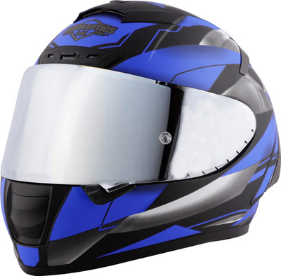 Steelbird SA-2 Metallic ISI Certified Full Face Graphic Helmet Motorbike Helmet(Glossy Black Blue with Silver Visor)