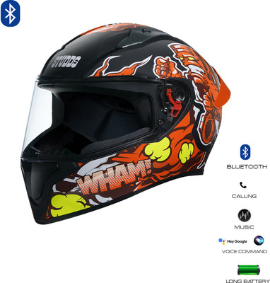 STUDDS Thunder Communication Ready D10 Bluetooth Helmet Motorbike Helmet(BLACK - ORANGE)