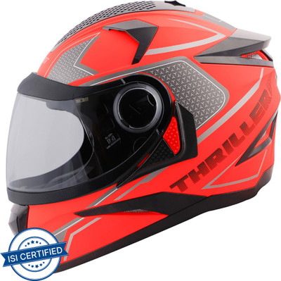 Steelbird SBH-17 Thriller ISI Certified Full Face Graphic Helmet Motorbike Helmet(Glossy Fluo Red with Clear Visor)