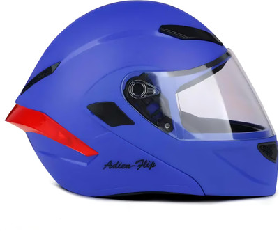 Agx Rishab Flipup with Reflector Spoiler, ABS Material PC Visor Unisex Motorbike Helmet(Blue)