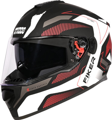 STUDDS Drifter D5 Fiker ISI Certified with Dual Visor & Spoiler Full Face Helmet Helmet Motorbike Helmet(Matt Black, Red)