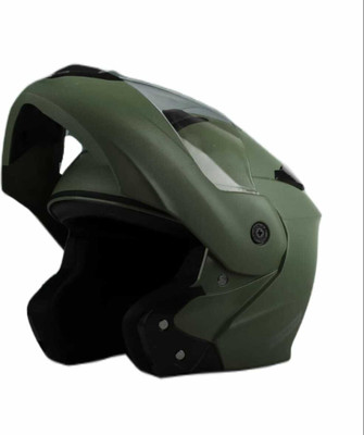 Racing-1 Foroly Abs Material Flip-Up With Anti UV Pc Visor Unisex Motorbike Helmet(Army Green)