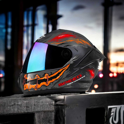 FOROLY Speed Venomous Spoiler ABS Material with Rainbow visor Motorbike Helmet(Orange)