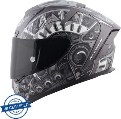 Steelbird SA-2 Terminator 2.0 Aerodynamic Full Face Helmet Motorbike Helmet(Glossy H.Grey Grey with Smoke Visor)