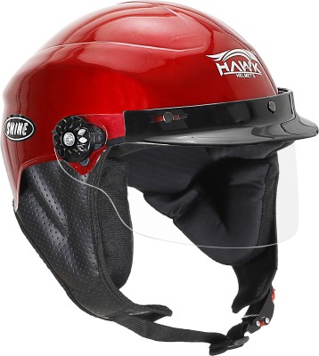 HAWK Nikko Open Face Glossy Finish helmet With Visor with Clear For Women Motorbike Helmet(Red)