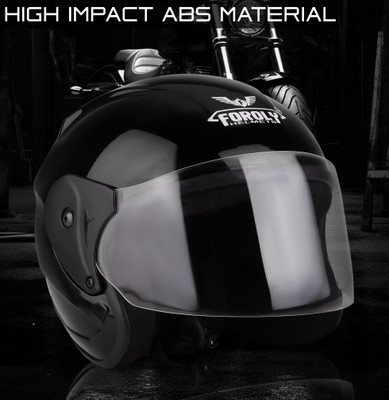 FOROLY Open Face Alpha Unisex ABS Material with Black Visor Motorbike Helmet(Black)