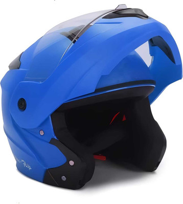 FOROLY Deletion Flip-uup ABS Material with Scratch Resistant visor Motorbike Helmet(Blue)