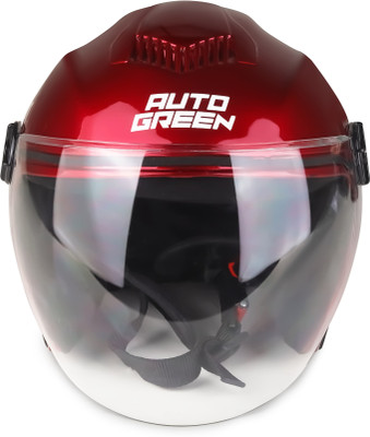 Agx Autogreen Open ABS Material with Pc Visor Motorbike Helmet(Red)