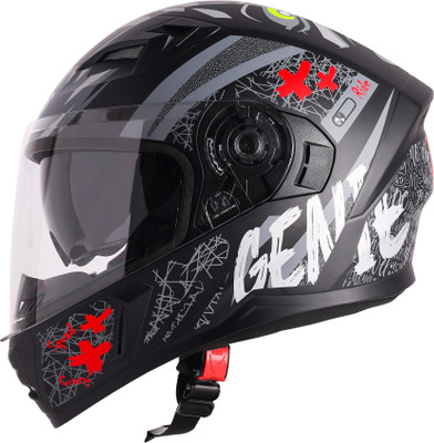 Steelbird SBA-21 Genie ISI Certified Full Face Graphic Helmet for Men and Women Motorbike Helmet(Glossy Black Red with Inner Smoke Sun Shield)
