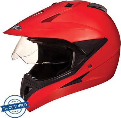 STUDDS MOTOCROSS PLAIN WITH VISOR FULL FACE -L Motorbike Helmet(Matt Red)