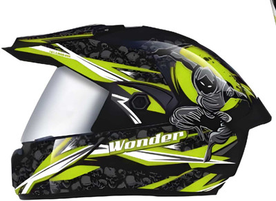 Agx Wonder Ninja Cap with Polycarbonate Visor ABS Material Unisex Motorbike Helmet(Green)