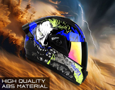 FOROLY Deletion Joker ABS Material with Rainbow visor and Spoiler Motorbike Helmet(Blue)