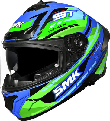 SMK Typhoon Sports Tourer ISI, DOT & ECE 06 Certified Helmet with Dual Visor Motorbike Helmet(MATT BLUE & GREEN)