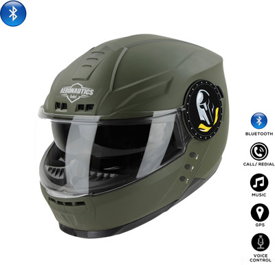Steelbird Bluetooth Full Face ISI Certified Helmet for Men with Inner Smoke Sun Shield Motorbike Helmet(Matt Battle Green)