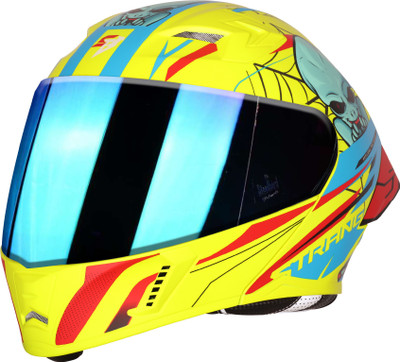 Steelbird SBA-20 Strange ISI Certified Flip-Up Graphic Helmet for Men and Women Motorbike Helmet(Glossy Fluo Neon Cyan Green)