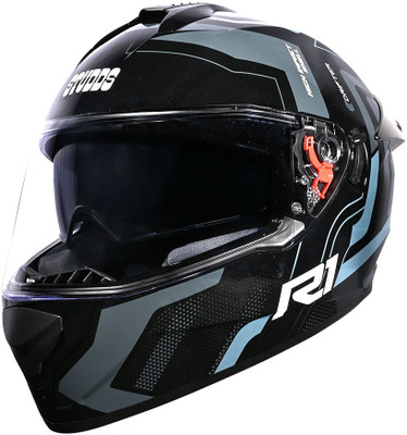 STUDDS Drifter R1 ISI & DOT Certified Full Face Helmet with Inner Sun Visor and Spoiler Motorbike Helmet(BLACK N4 - GREY)