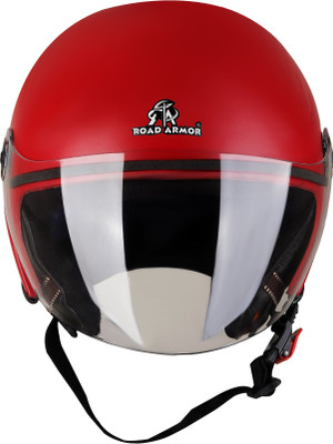 ROAD ARMOR ABS Material Open Face Clear Visor, UV Scratch Resistance for men only in M Size Motorbike Helmet(Red)