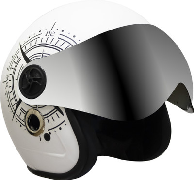 TURTLE Star With Visor Half Face Mercury Visor S-56 cm Motorbike Helmet(White)