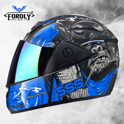 FOROLY Gorilla ABS Material with Rainbow visor Motorbike Helmet(Blue)