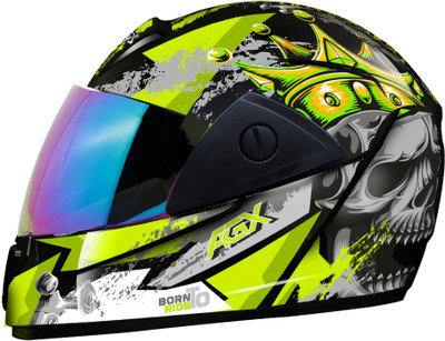 Agx Rado Nirvan with Anti UV Rainbow Visor ABS Material Unisex Motorbike Helmet(Green)