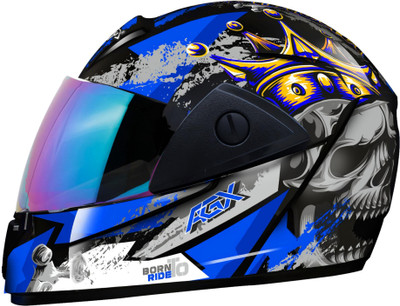 Agx Rado Nirvan with Anti UV Rainbow Visor ABS Material Unisex Motorbike Helmet(Blue)