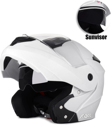 FOROLY Dual Visor Flipup ISI with Polycarbonate Visor Motorbike Helmet(White)