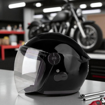 TRINOS Autogreen Open ABS Material with Pc Visor (KK-1) Motorbike Helmet(Black)