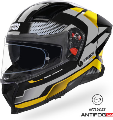 STUDDS Helios Asphalt Full Face ISI and DOT Certified Helmet with Dual Visor Motorbike Helmet(BLACK & YELLOW)