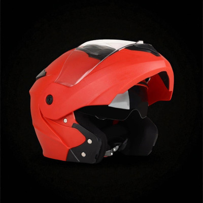 TRINOS Flipup with Anti UV PC and Dual Visor ABS Material Unisex (KK-1) Motorbike Helmet(Red)