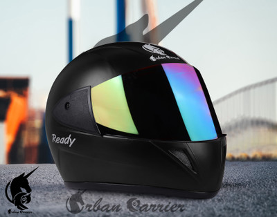 urban carrier ISI Certified ABS Material Full Face Stylish Helmet with Rainbow Visor For Men Motorbike Helmet(Black)