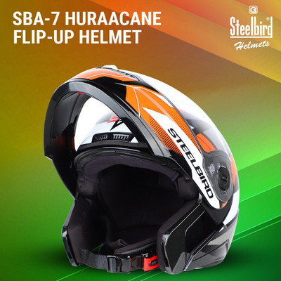 Steelbird SBA-7 Huracan ISI Certified Flip-Up Helmet for Men and Women Motorbike Helmet(Matt Black Orange with Clear Visor)