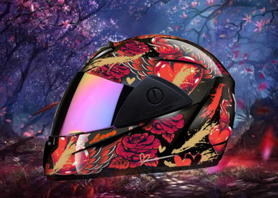 FOROLY Rose Full Face ABS Material with Rainbow visor Motorbike Helmet(Multicolor)