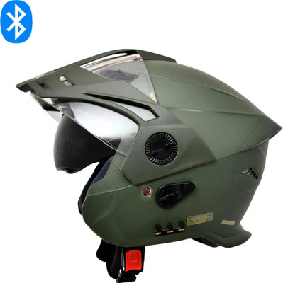 HEADFOX N2 AVA ISI Certified Smart Bluetooth Helmet | Calls | Music | Voice Asst. Motorbike Helmet(Dashing Green with Double Visor)