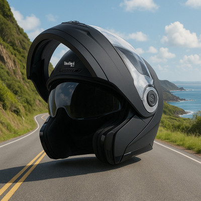Steelbird Air SBA-7 DOUBLE VISOR FLIP-UP BLACK 58 MM SIZE M Motorbike Helmet(Black)